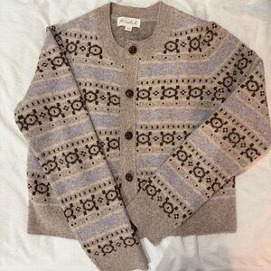 Marled Womens M Fair Isle Cropped Nordic Button Down Cardigan Fisherman Y2K